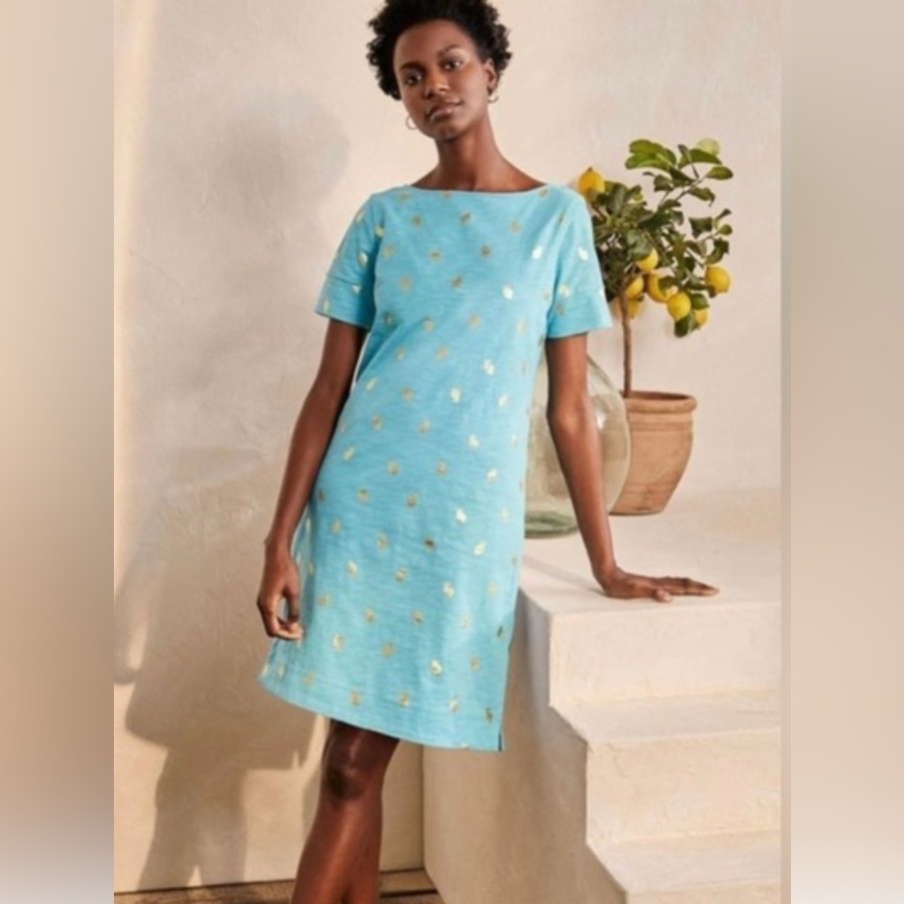 Boden Blue and Gold Midi Tee Dress NWT 6P